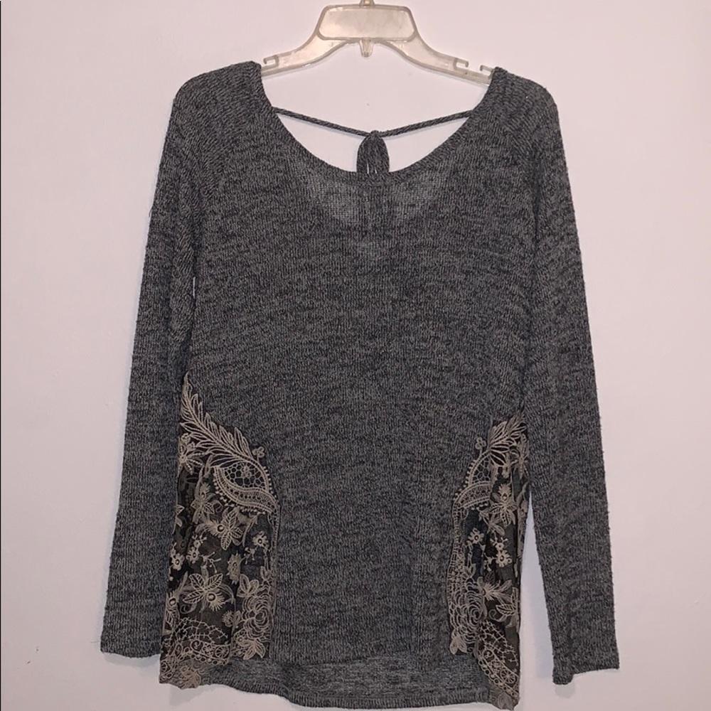 Gray Knit Sweater w/ Beautiful Lace Detail